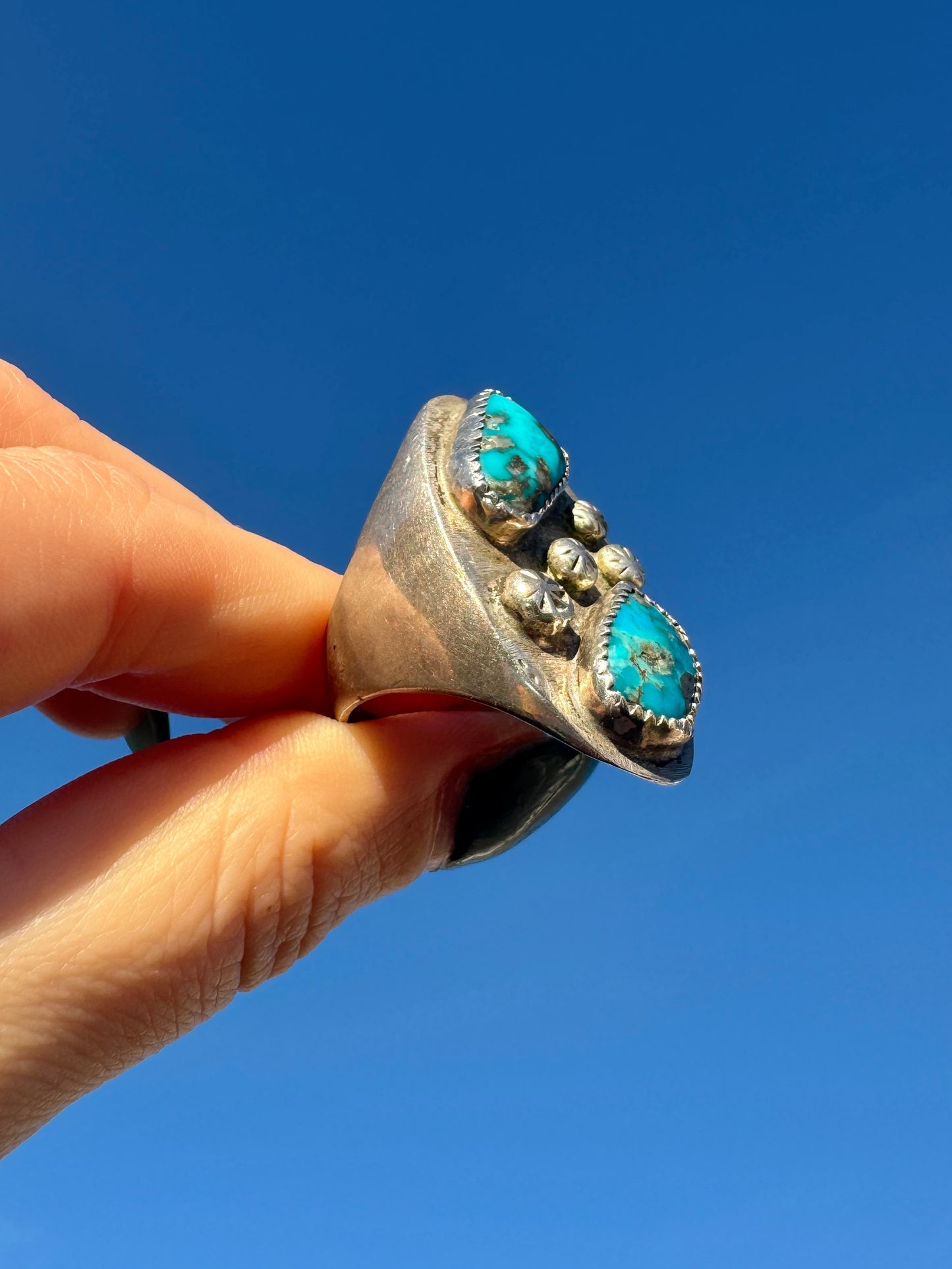 Vintage Large Sterling Silver Turquoise Ring