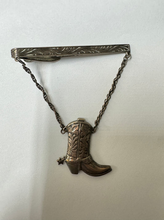 Vintage Sterling Cowboy Boot Tie Bar Clip