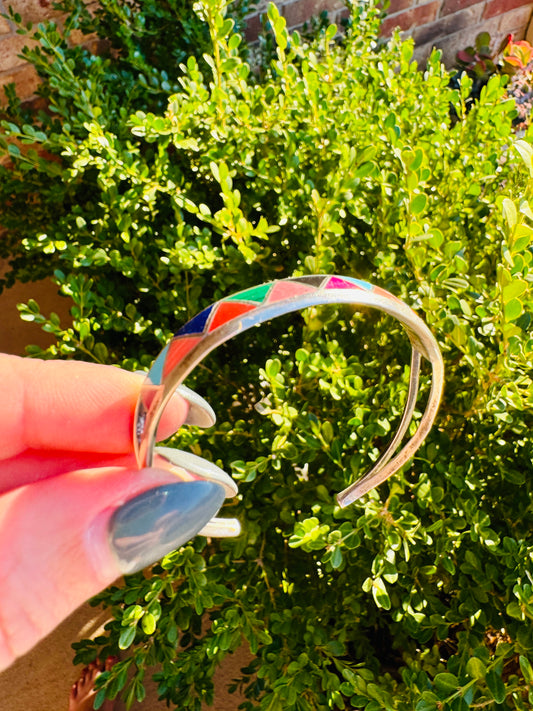 Vintage Multi-Stone Childs Inlay Cuff Bracelet