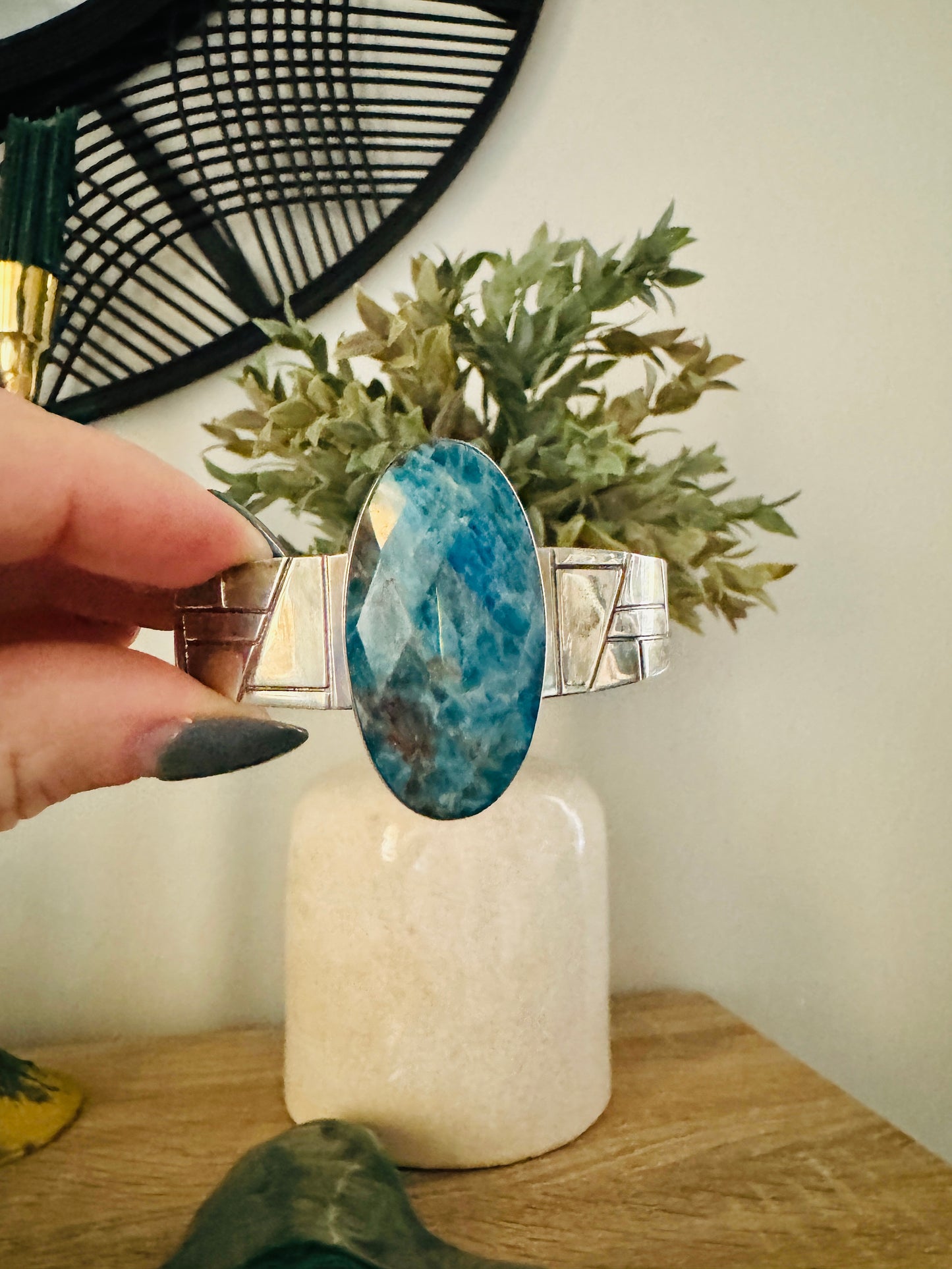 Sterling Silver Blue Agate Cuff Bracelet