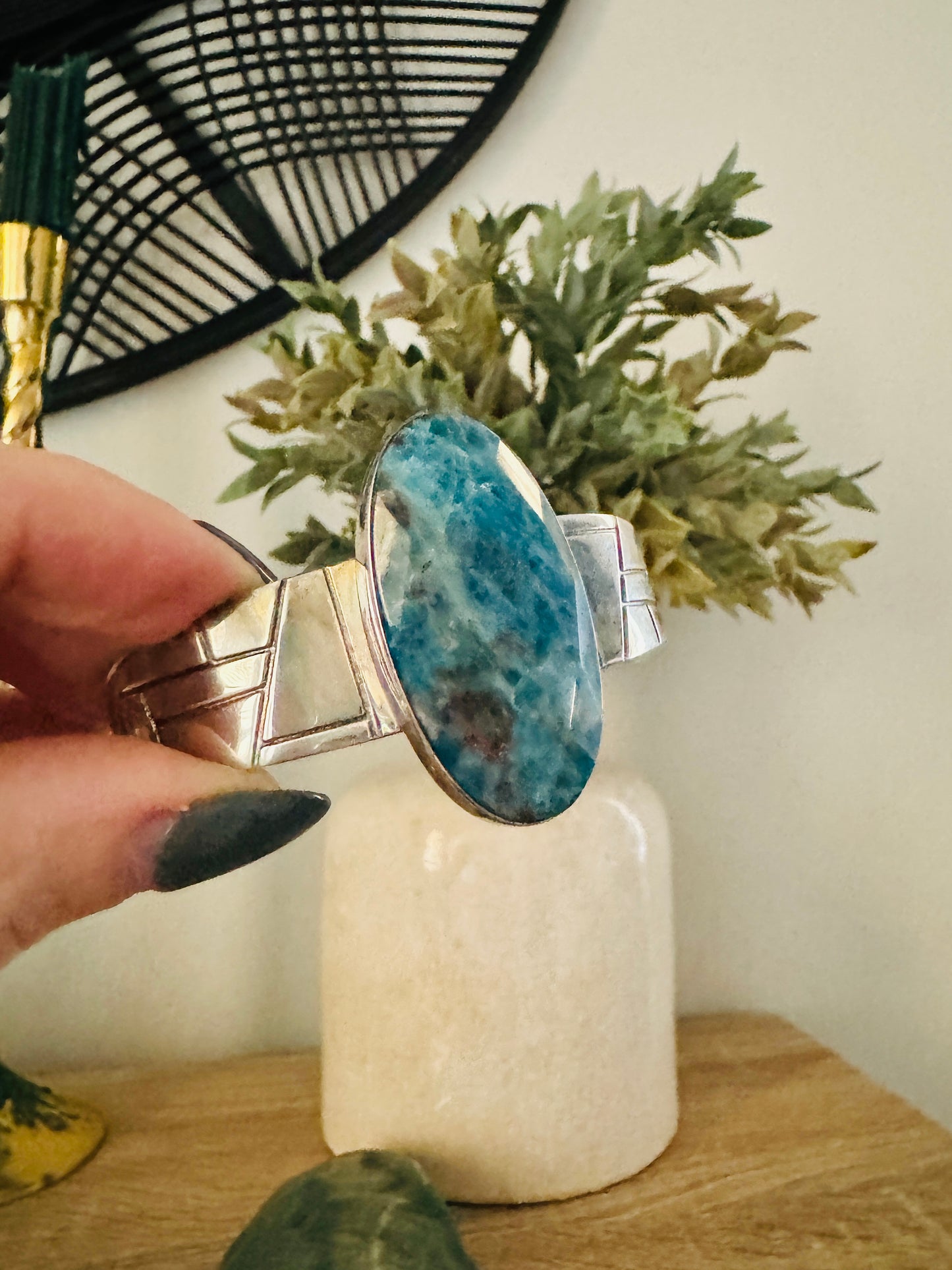 Sterling Silver Blue Agate Cuff Bracelet