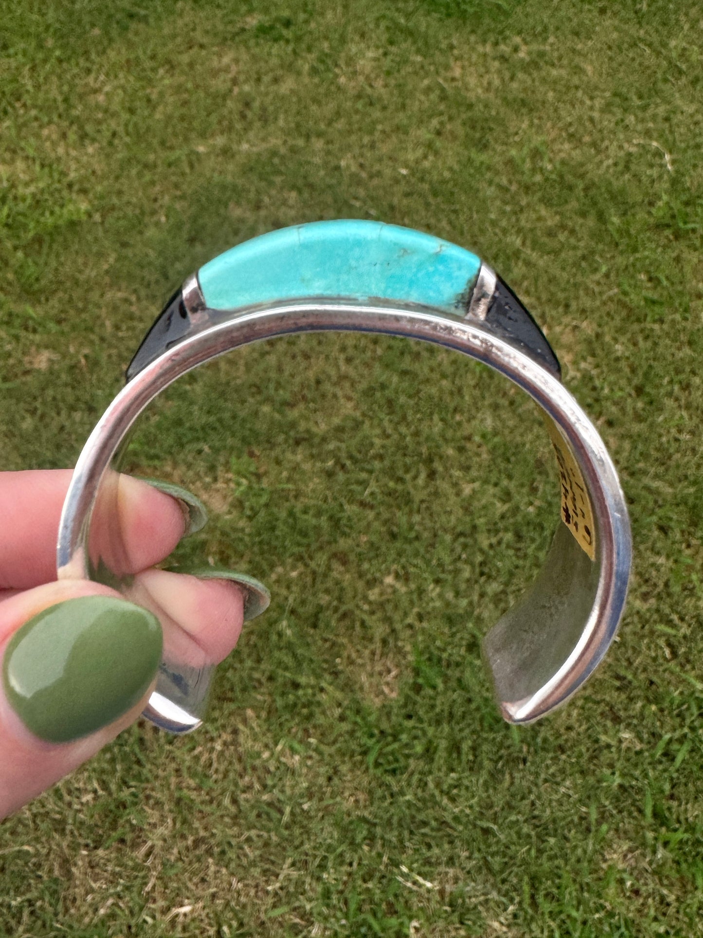 Vintage Sterling Silver Turquoise and Onyx Cuff Bracelet