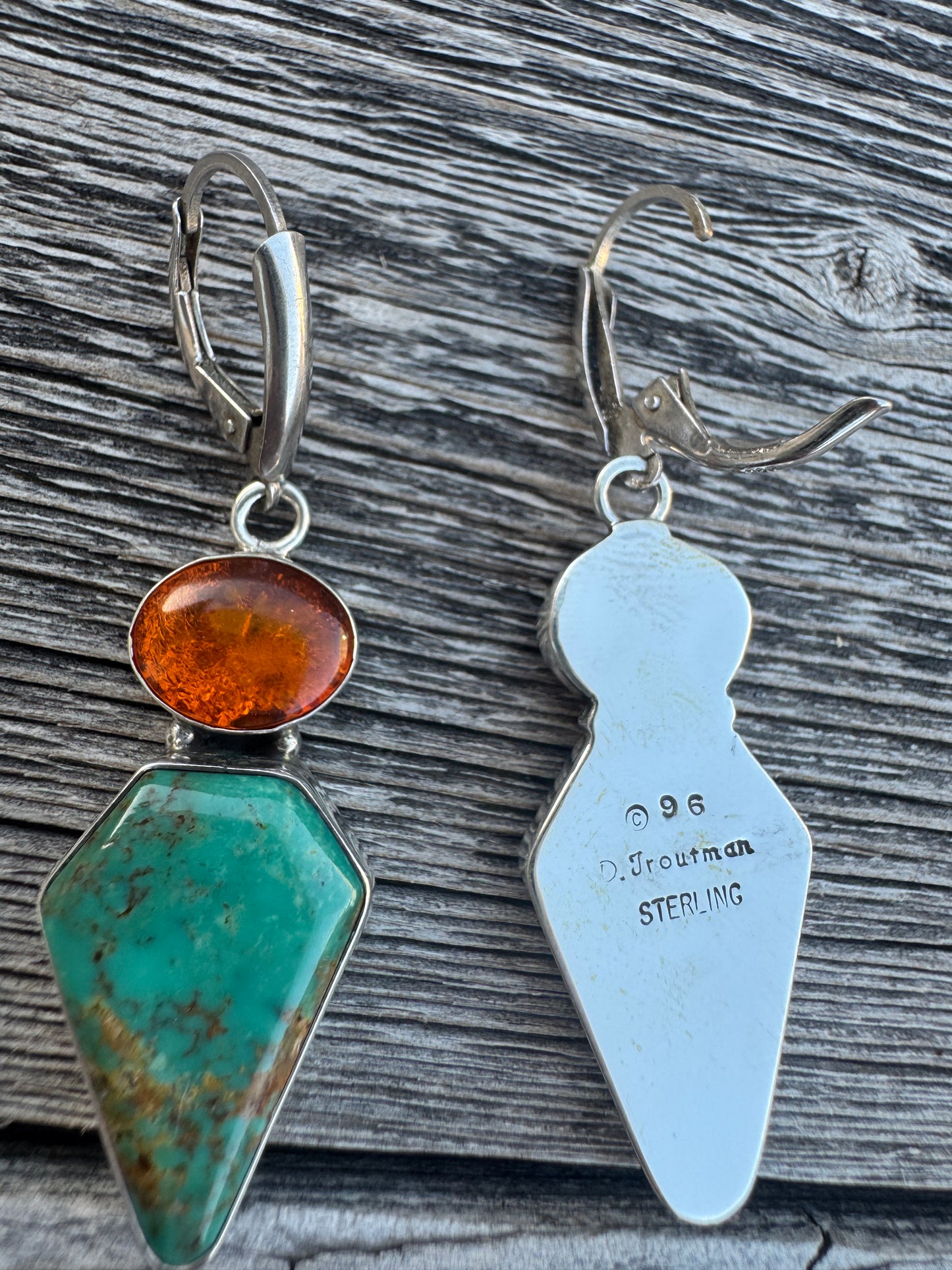Signed Sterling Kingsman Turquoise and Amber Earrings