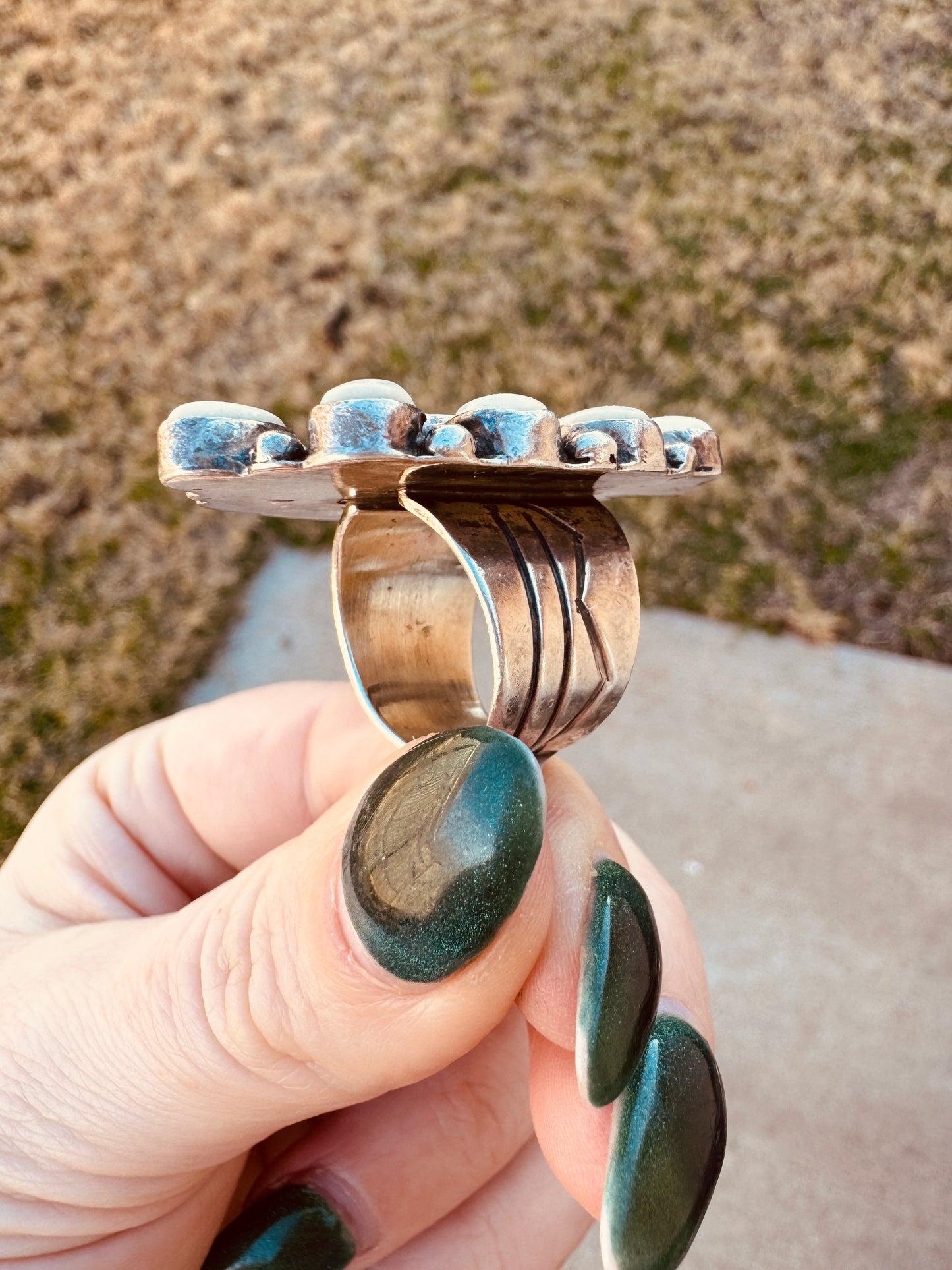 Sterling Silver Mother of Pearl and Spiny Oyster Cluster Ring