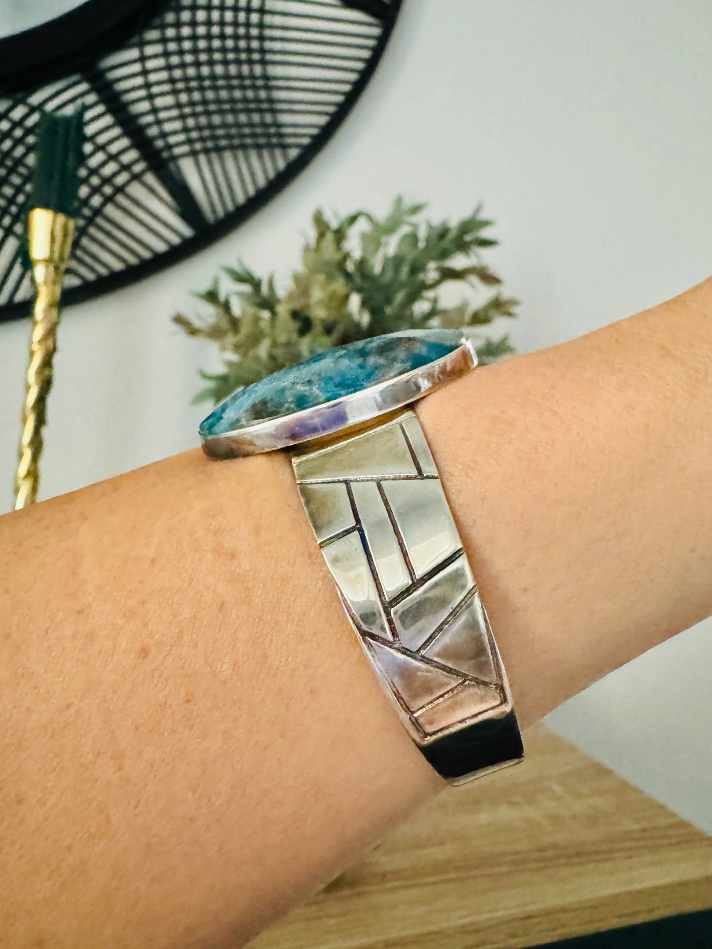 Sterling Silver Blue Agate Cuff Bracelet