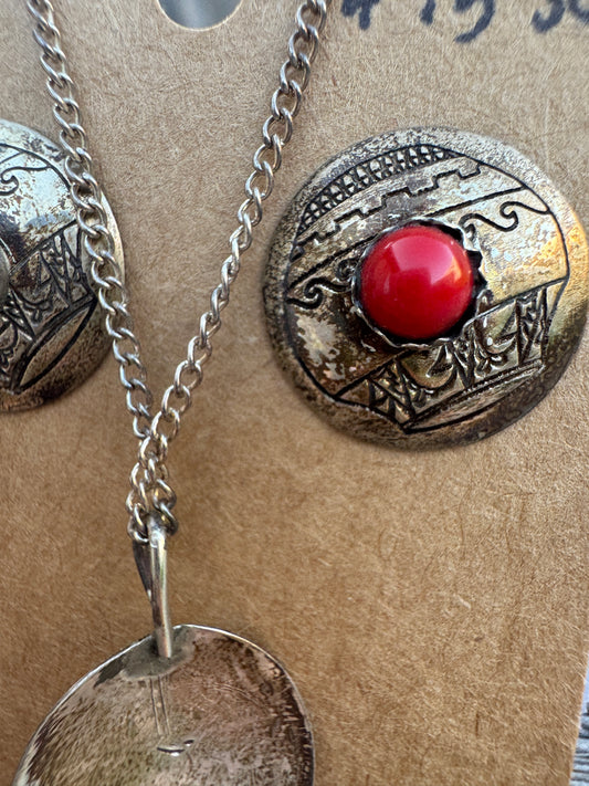 Sterling Coral Earring and Necklace Matching Set