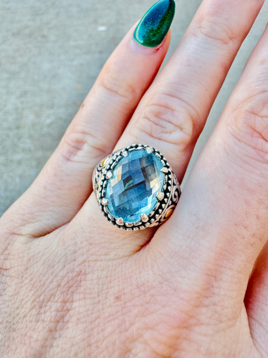18k and Sterling Silver Blue Topaz Ring