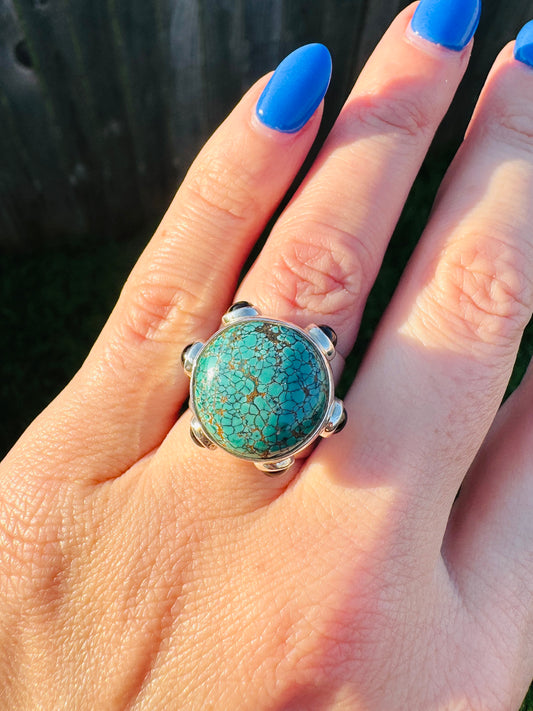 Sterling Silver Turquoise and Garnet Ring