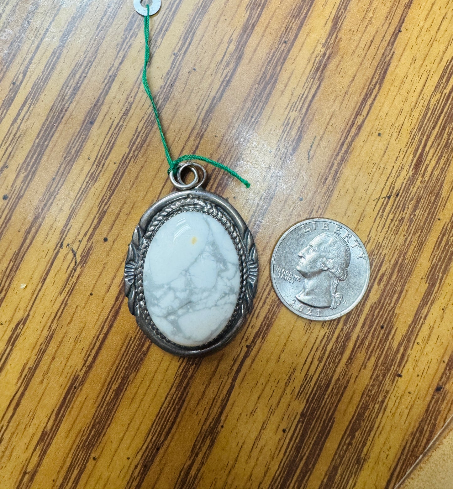 Vintage Sterling Silver White Buffalo Pendant Signed