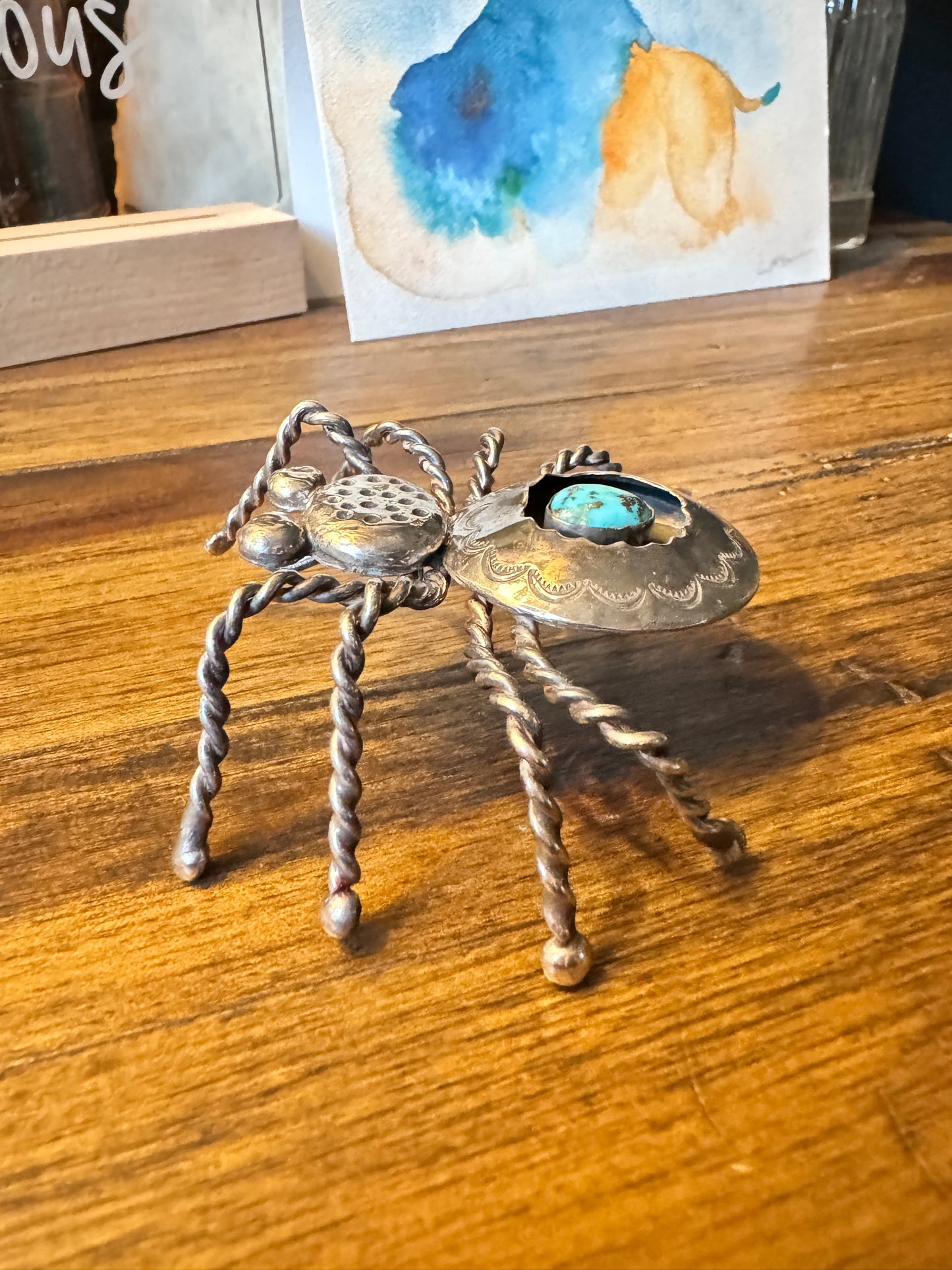 Large Vintage Sterling and Turquoise Spider Pendant Native American