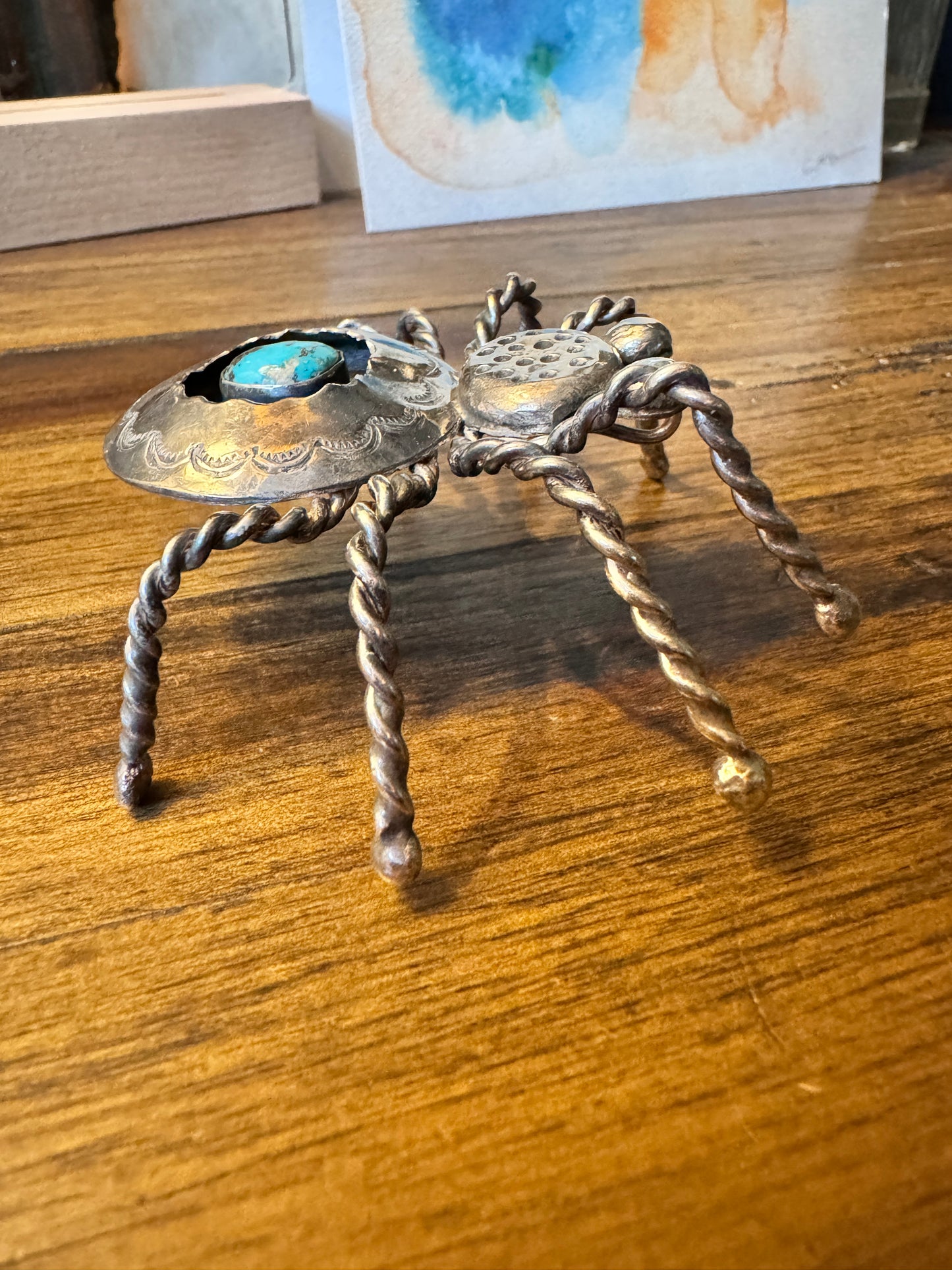 Large Vintage Sterling and Turquoise Spider Pendant Native American