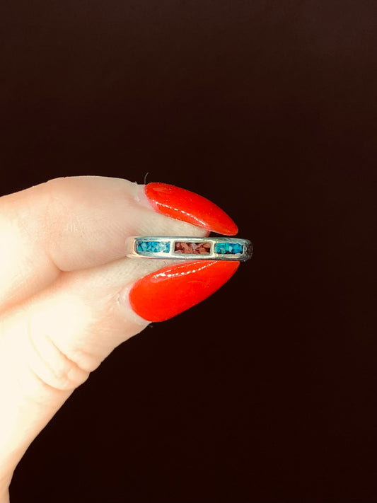 Sterling Turquoise + Coral Band