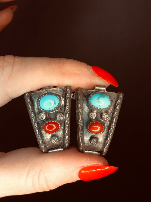 Vintage Sterling Turquoise + Coral Watch Band