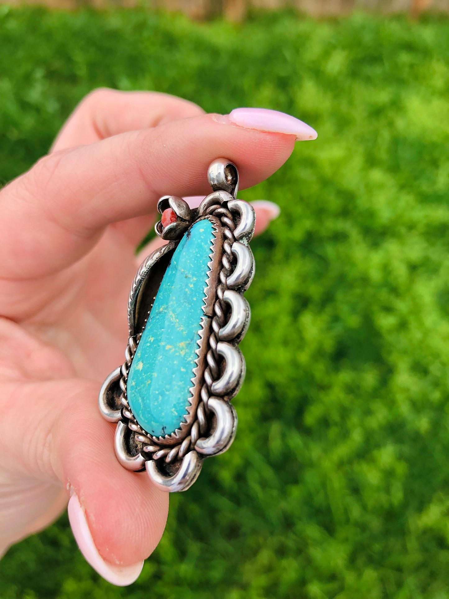 Native American Turquoise Pendant Signed by JB
