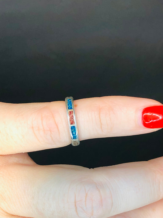 Sterling Turquoise + Coral Band