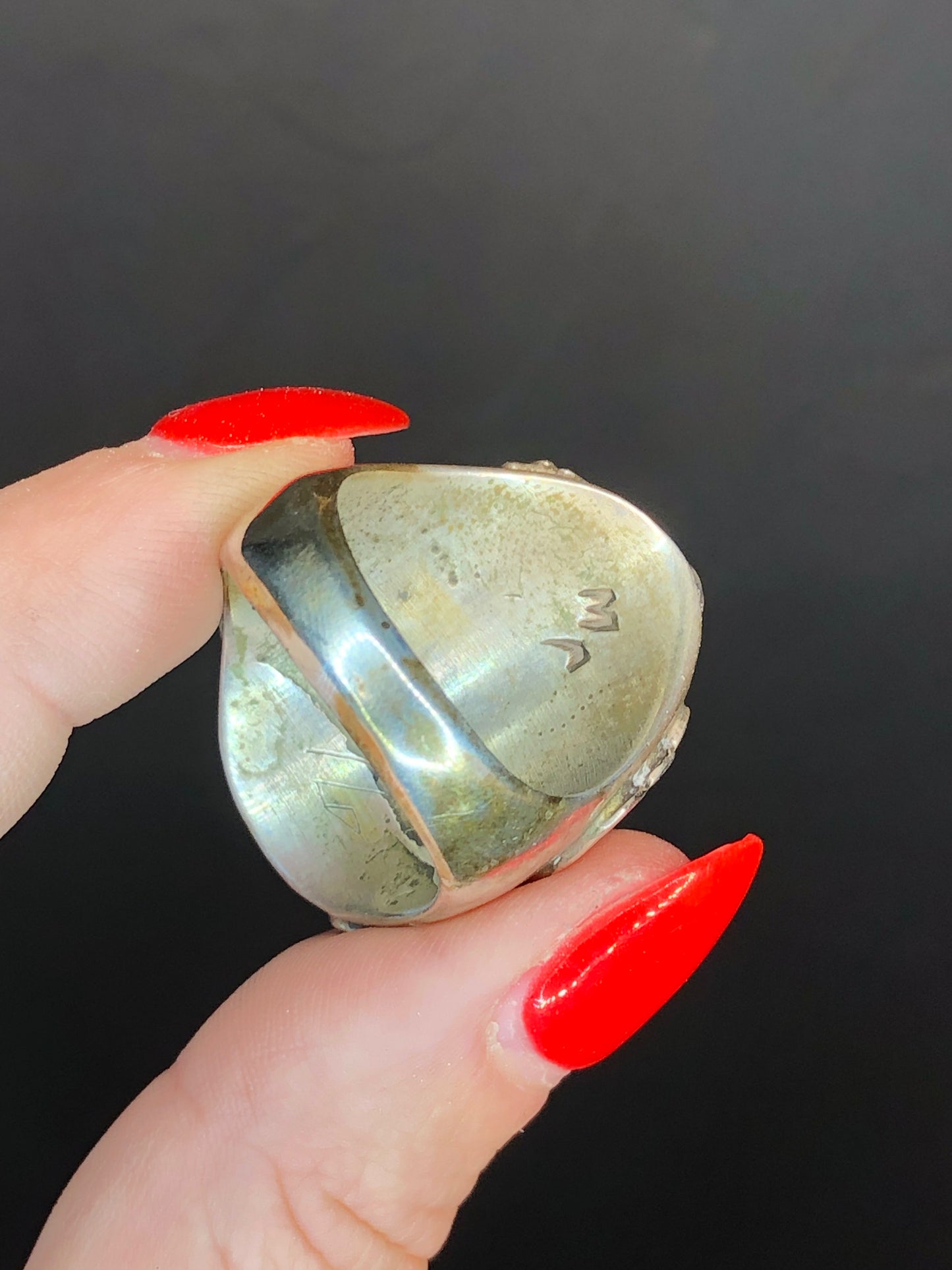 Turquoise + Coral Ring Signed