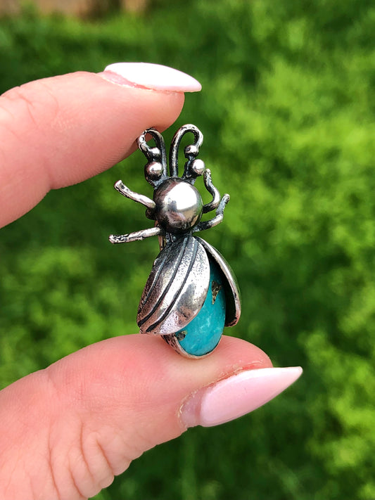 Vintage Sterling Turquoise Bug Brooch/Pin