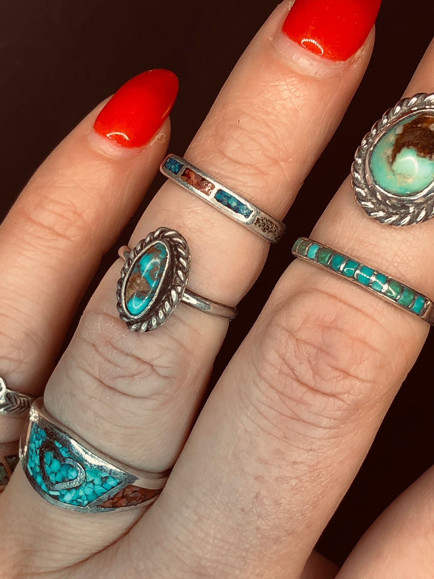 Sterling Turquoise + Coral Band
