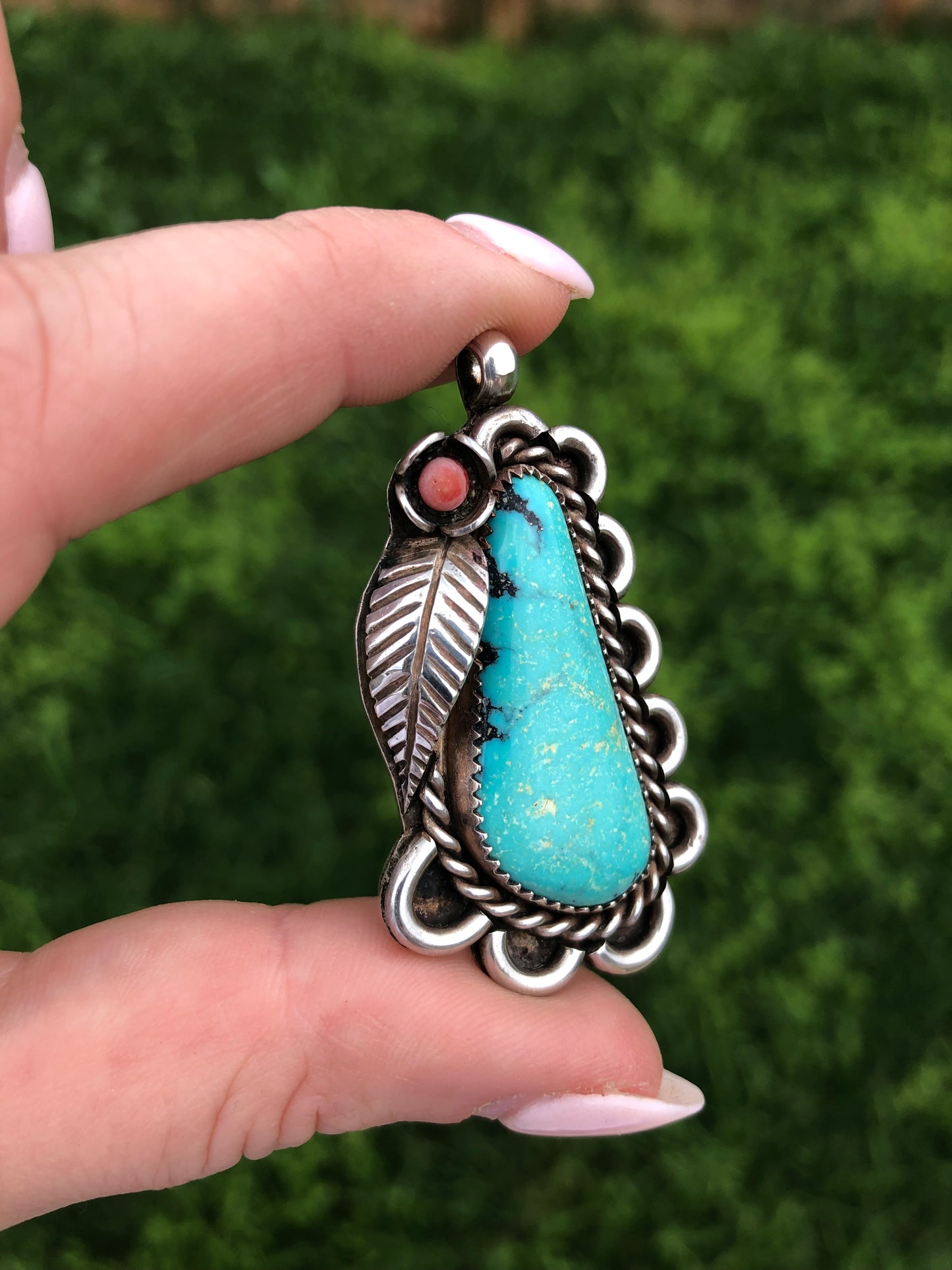 Native American Turquoise Pendant Signed by JB