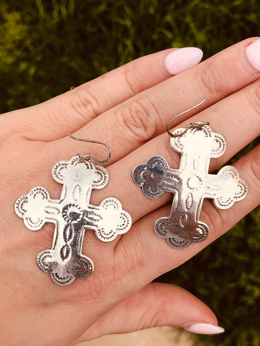 Vintage Sterling Cross Earrings