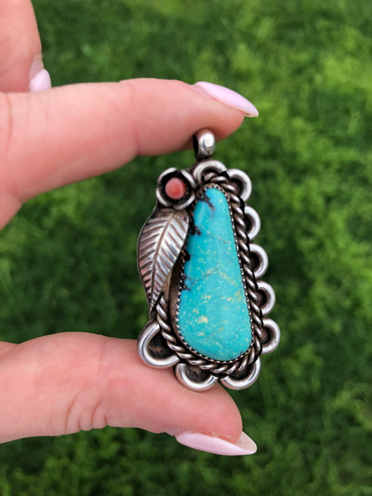 Native American Turquoise Pendant Signed by JB