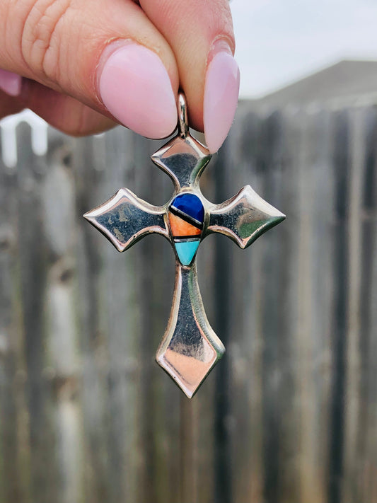 Vintage Aztec Cross Pendant Signed