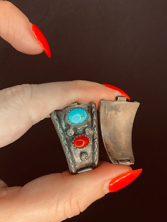 Vintage Sterling Turquoise + Coral Watch Band
