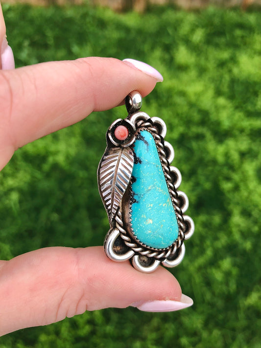 Native American Turquoise Pendant Signed by JB
