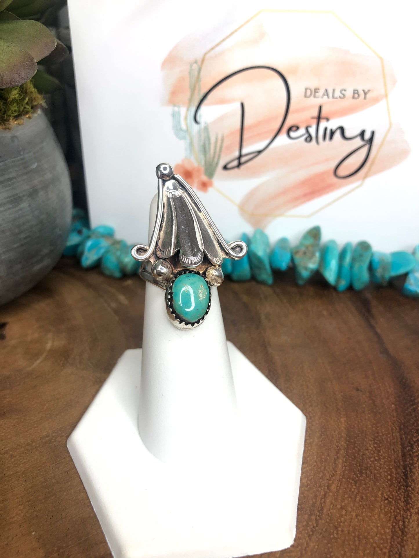 Large Vintage Sterling Silver Turquoise Ring