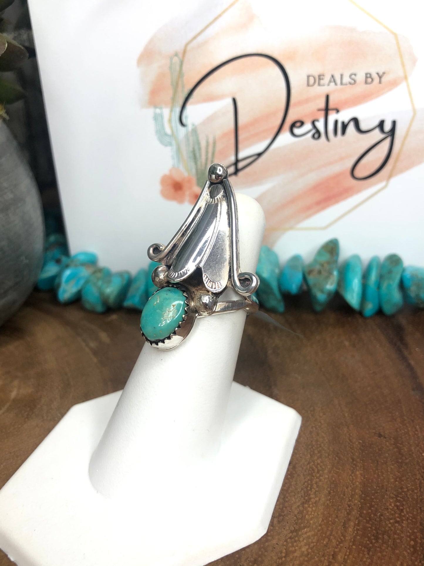 Large Vintage Sterling Silver Turquoise Ring