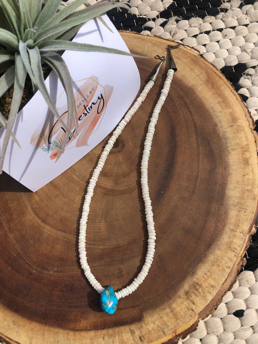 Sterling Silver Royston Turquoise Stone + Heishi Necklace