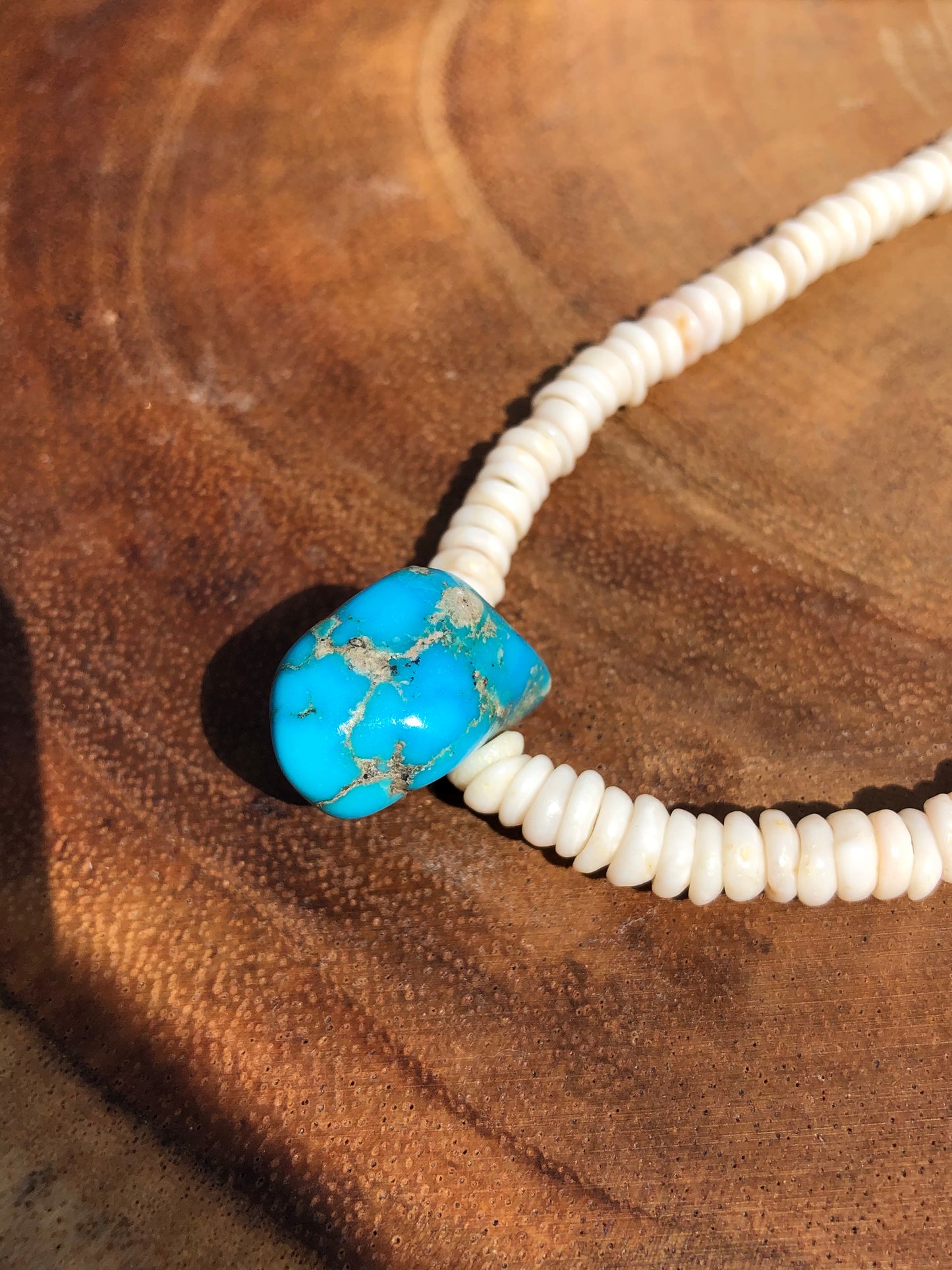 Sterling Silver Royston Turquoise Stone + Heishi Necklace