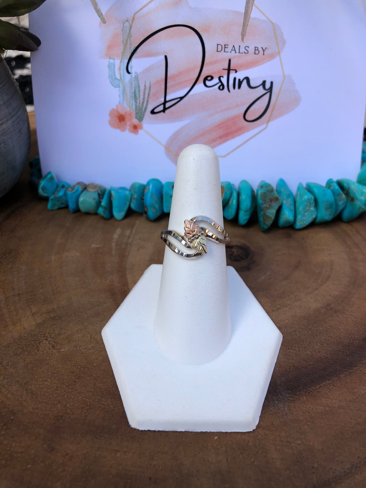 Yellow and Rose Gold Leaf Sterling Silver Ring