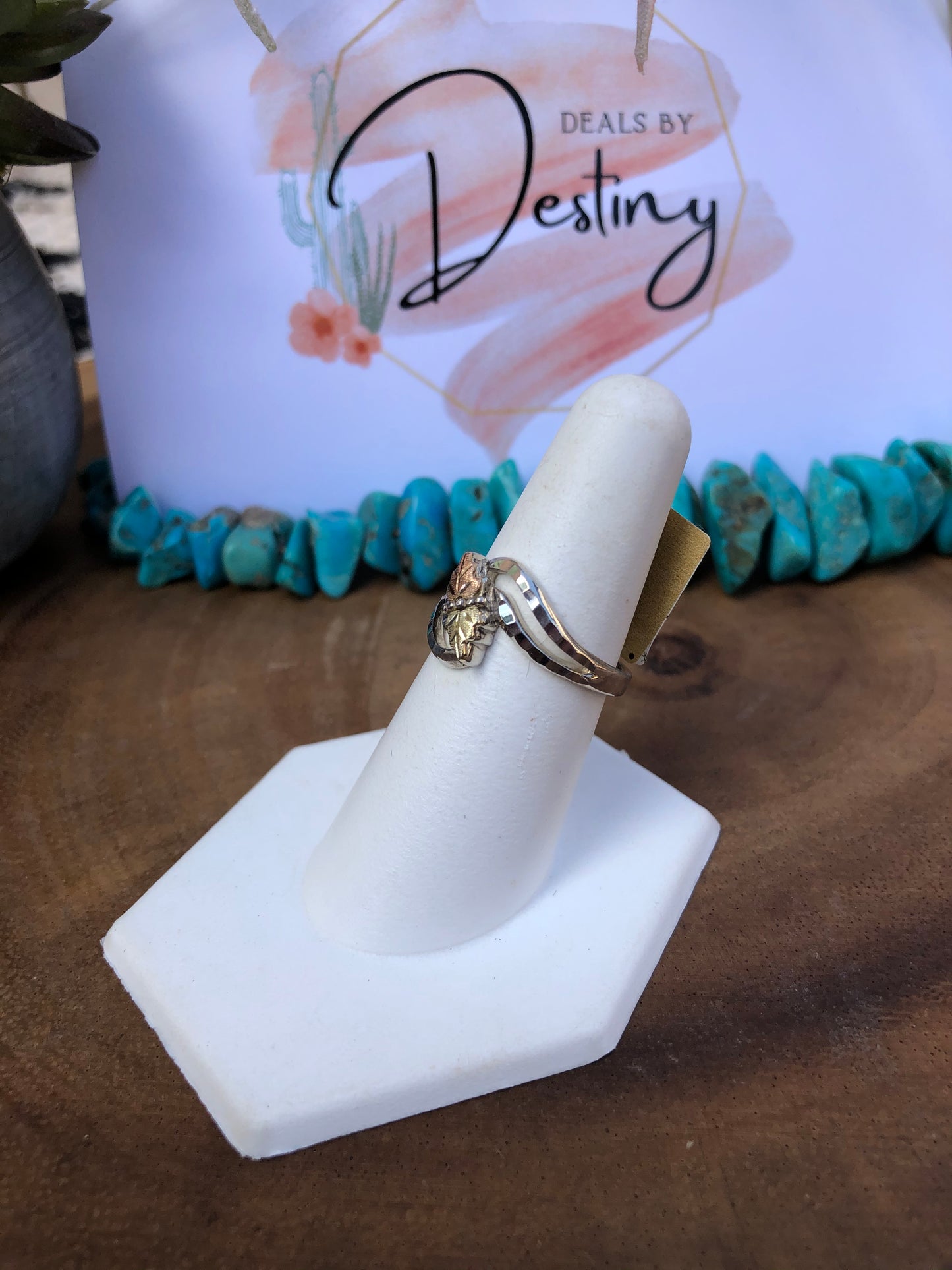 Yellow and Rose Gold Leaf Sterling Silver Ring