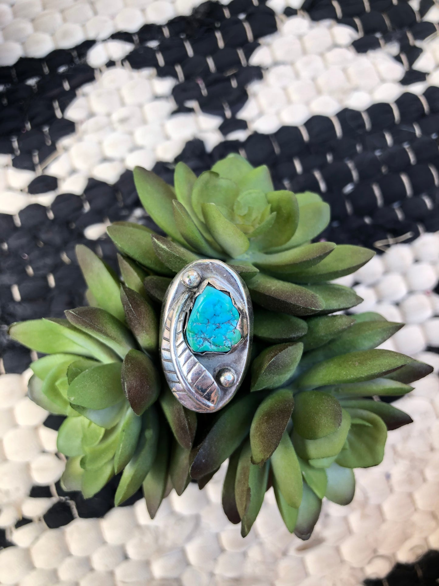 Large Vintage Sterling Silver Raw Turquoise Ring