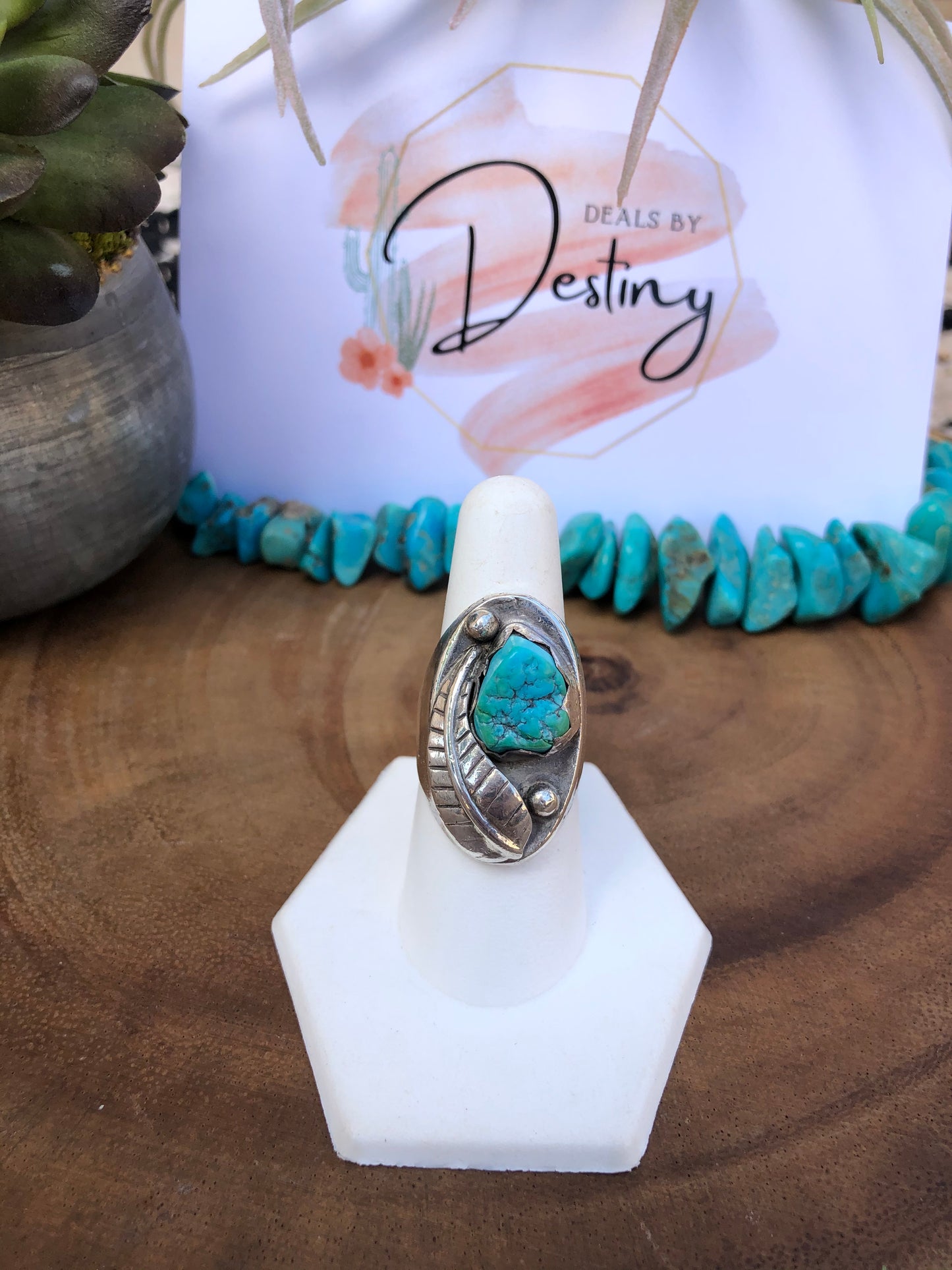 Large Vintage Sterling Silver Raw Turquoise Ring