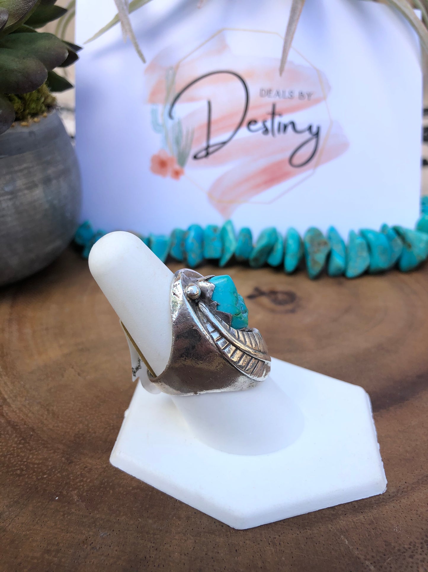 Large Vintage Sterling Silver Raw Turquoise Ring