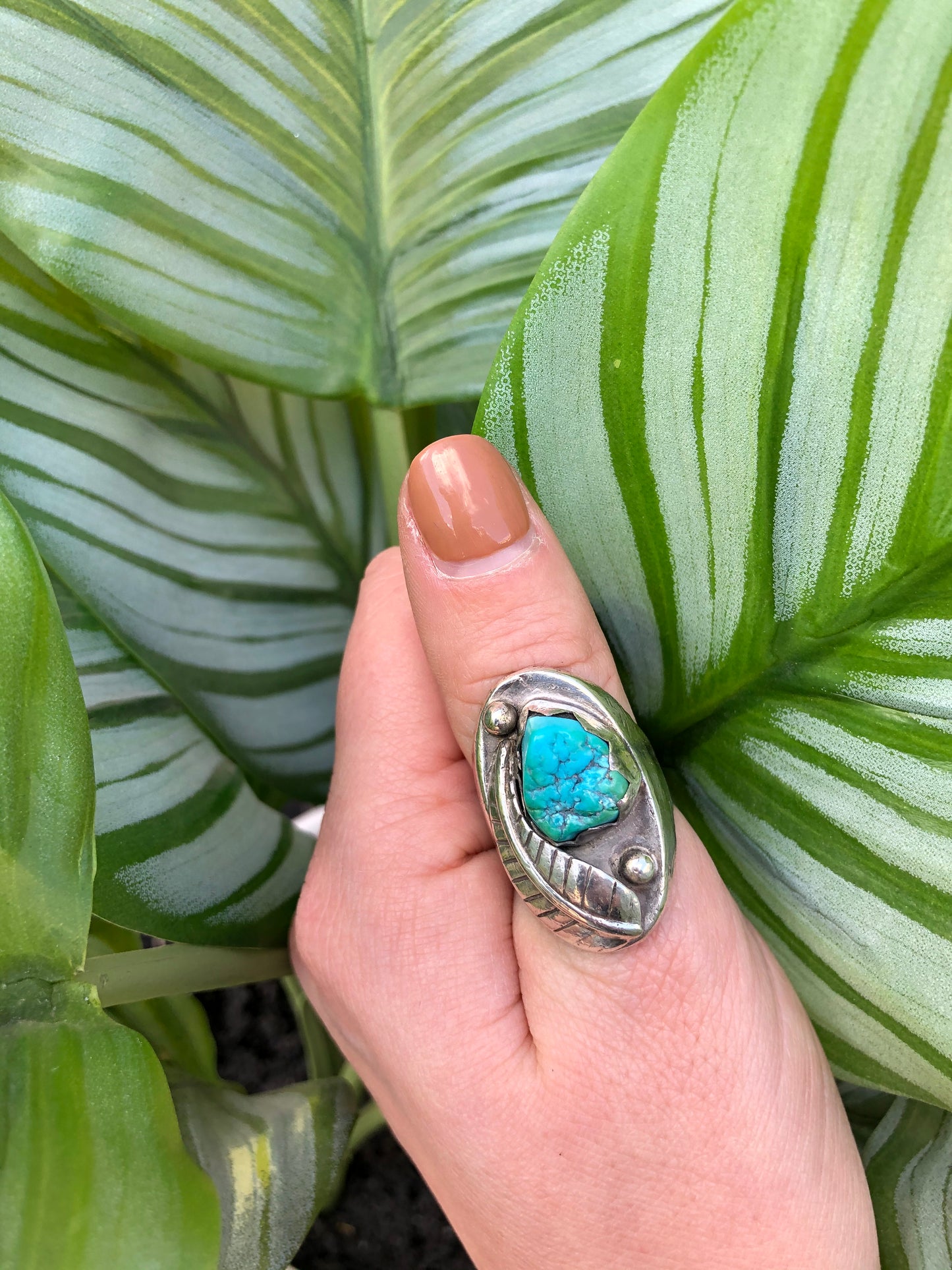 Large Vintage Sterling Silver Raw Turquoise Ring