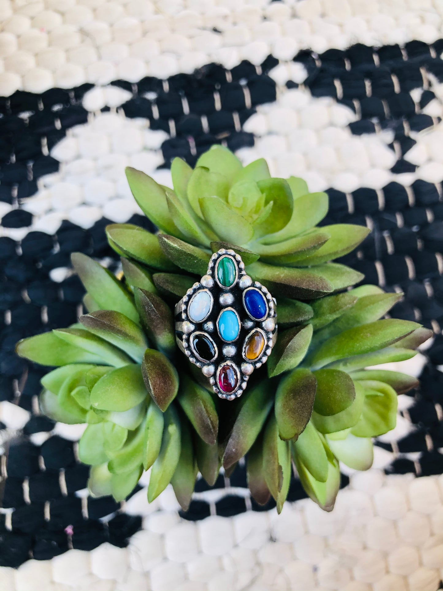 Awesome Vintage Sterling Silver Multi-Stone Ring
