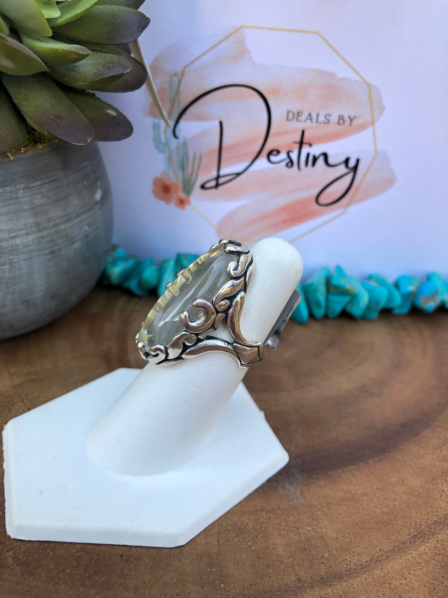 Vintage Sterling Silver Translucent Agate Ring