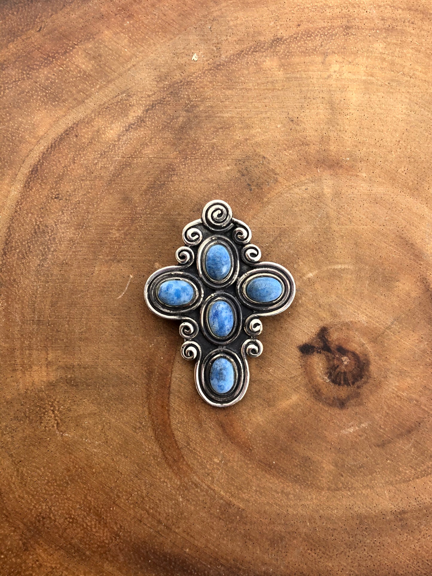 Vintage Sterling Blue Denim Lapis Cross Pin + Pendant