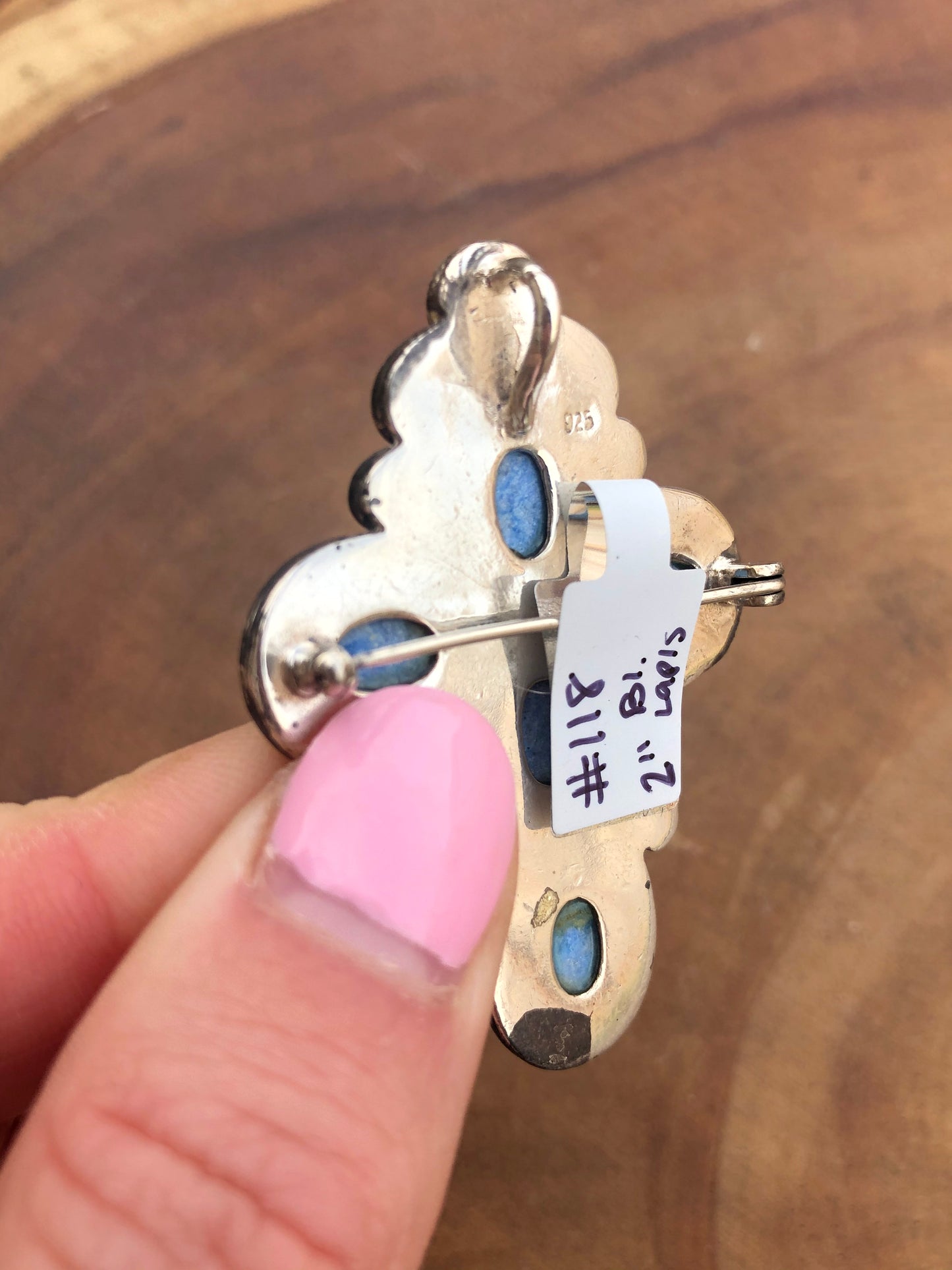 Vintage Sterling Blue Denim Lapis Cross Pin + Pendant