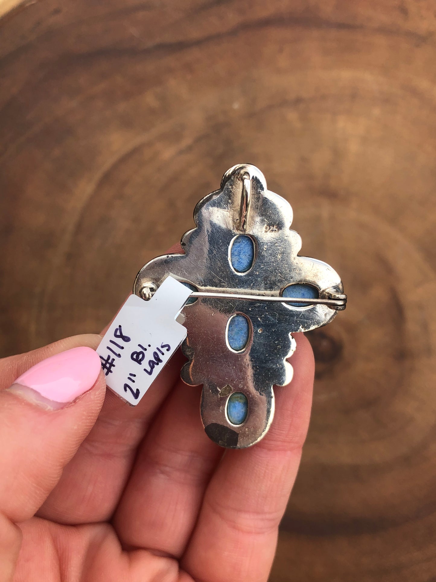 Vintage Sterling Blue Denim Lapis Cross Pin + Pendant