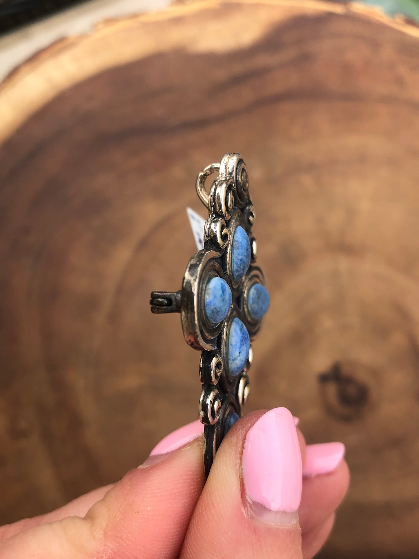Vintage Sterling Blue Denim Lapis Cross Pin + Pendant