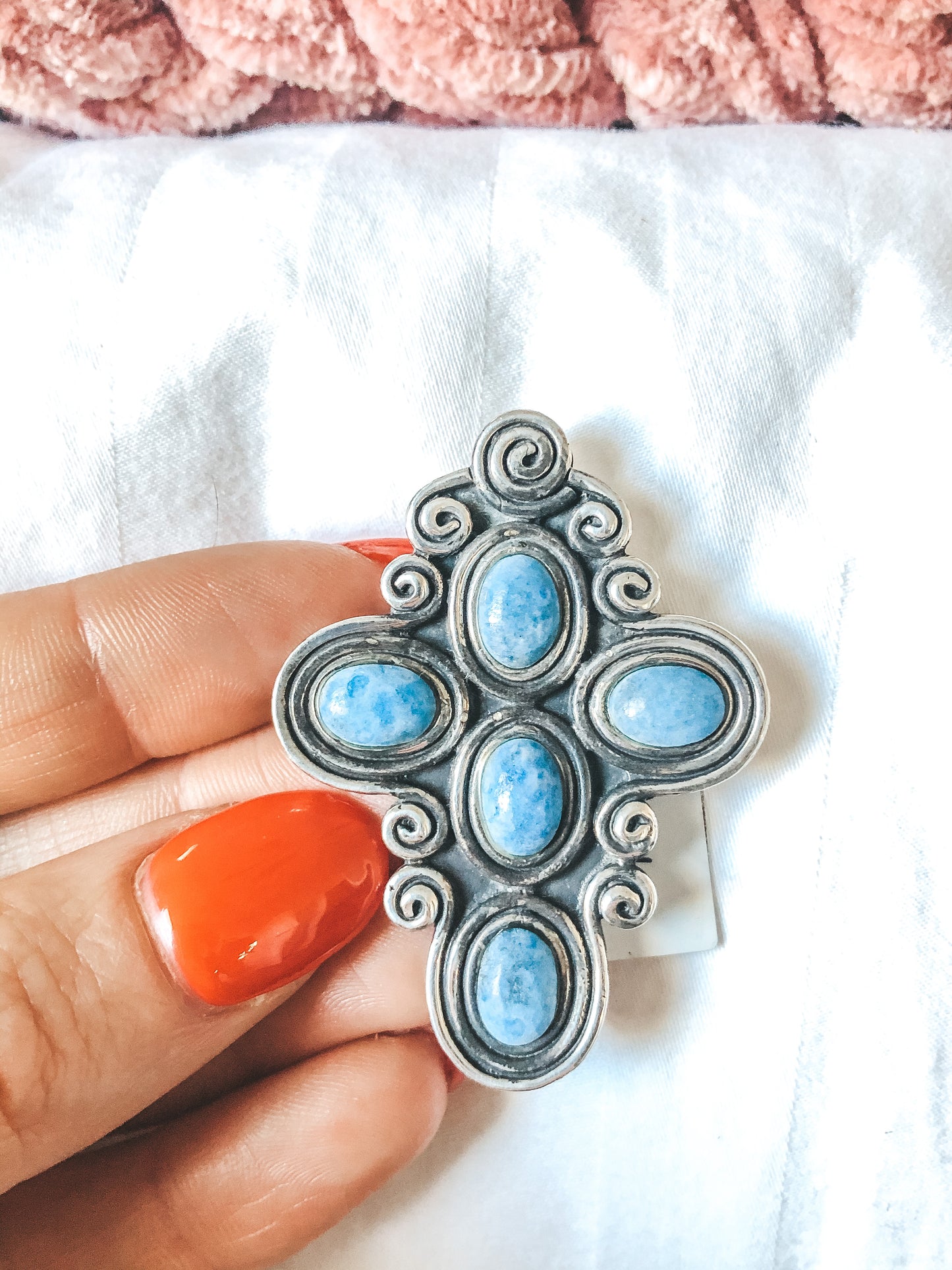 Vintage Sterling Blue Denim Lapis Cross Pin + Pendant