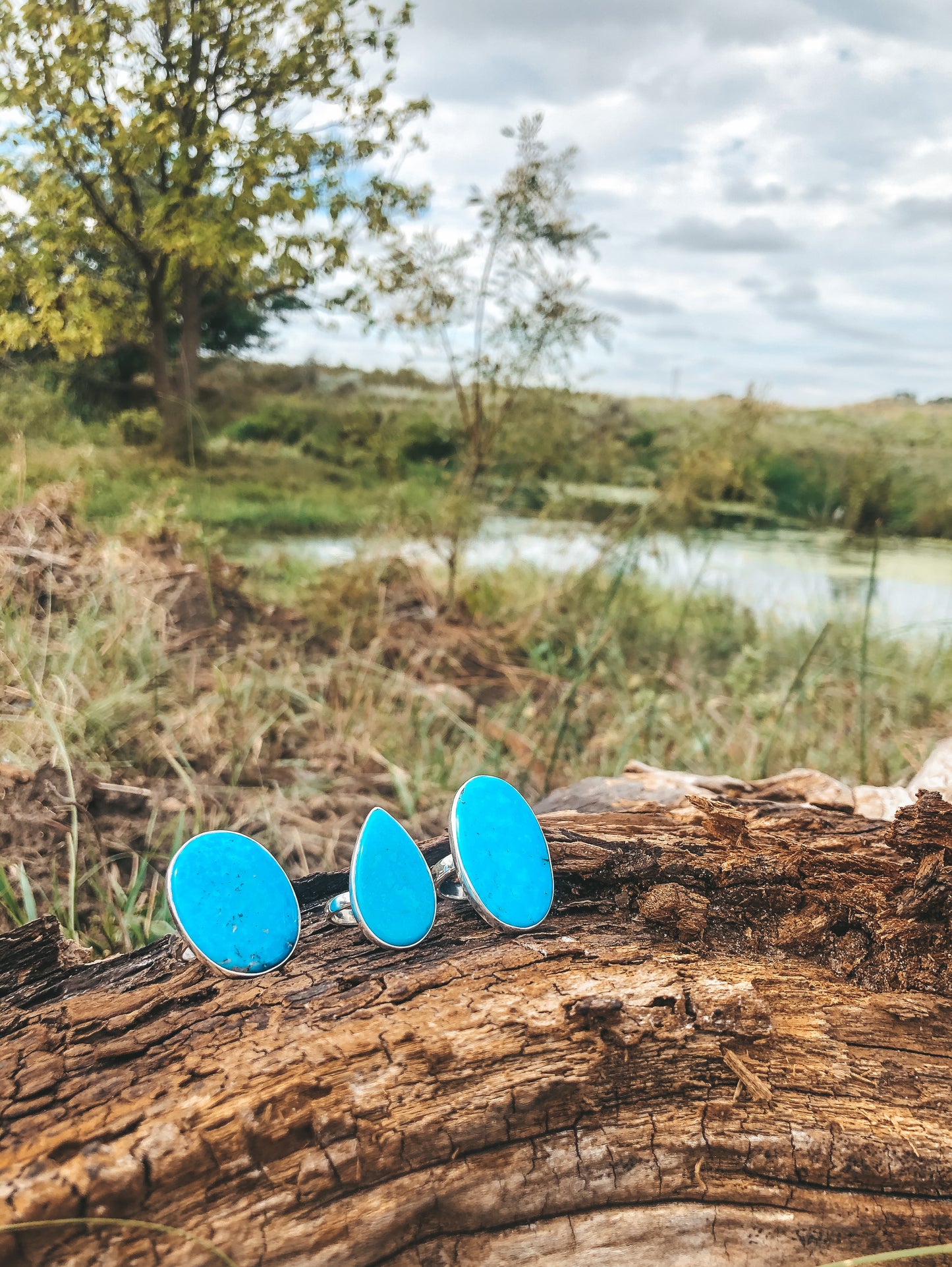 New Sterling Pear Turquoise Adjustable Ring