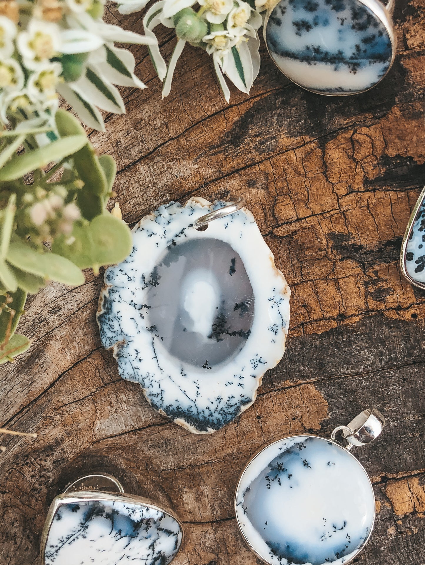 Sterling Dreamy Raw Agate Slab Pendant