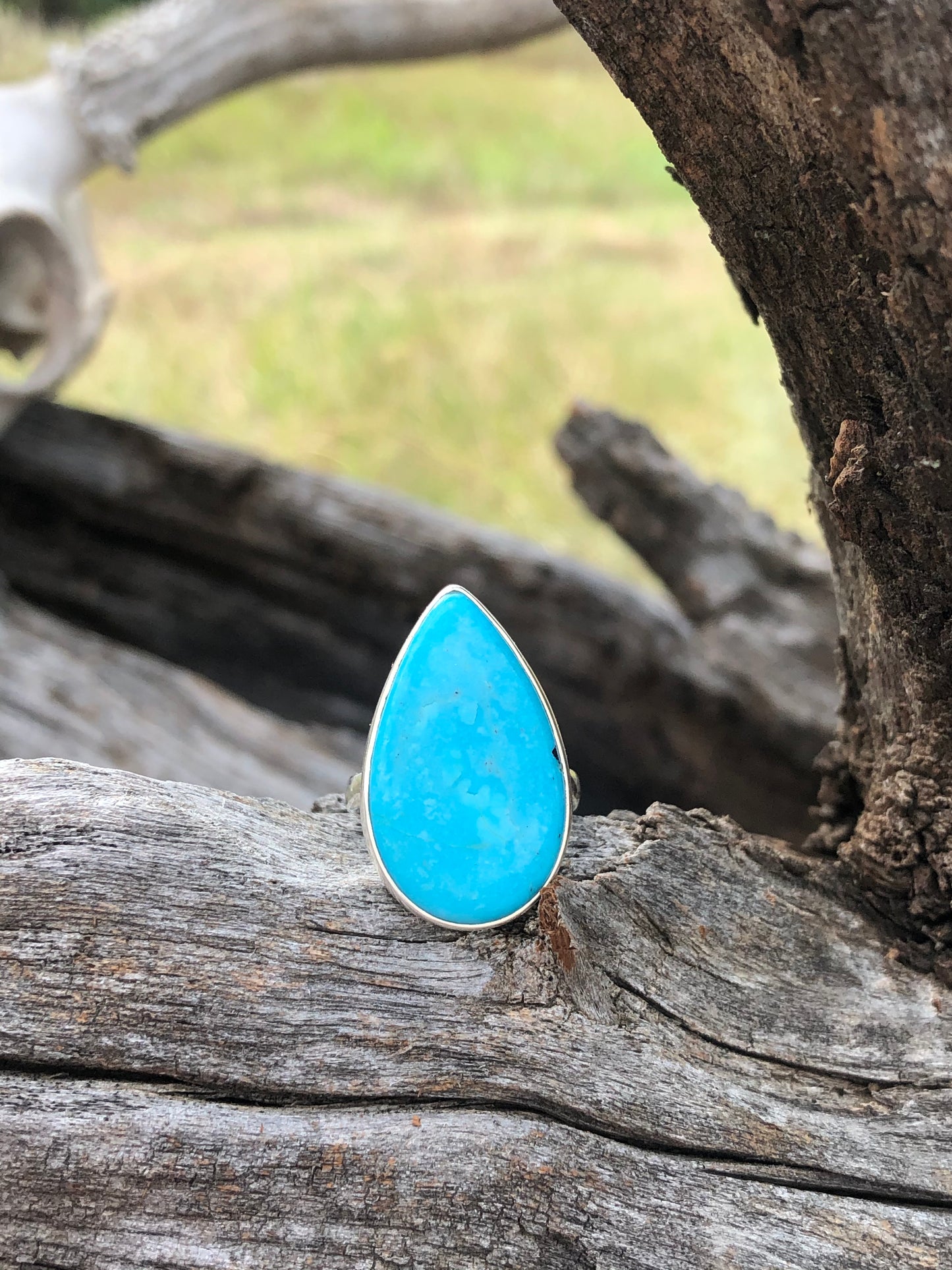 New Sterling Pear Turquoise Adjustable Ring