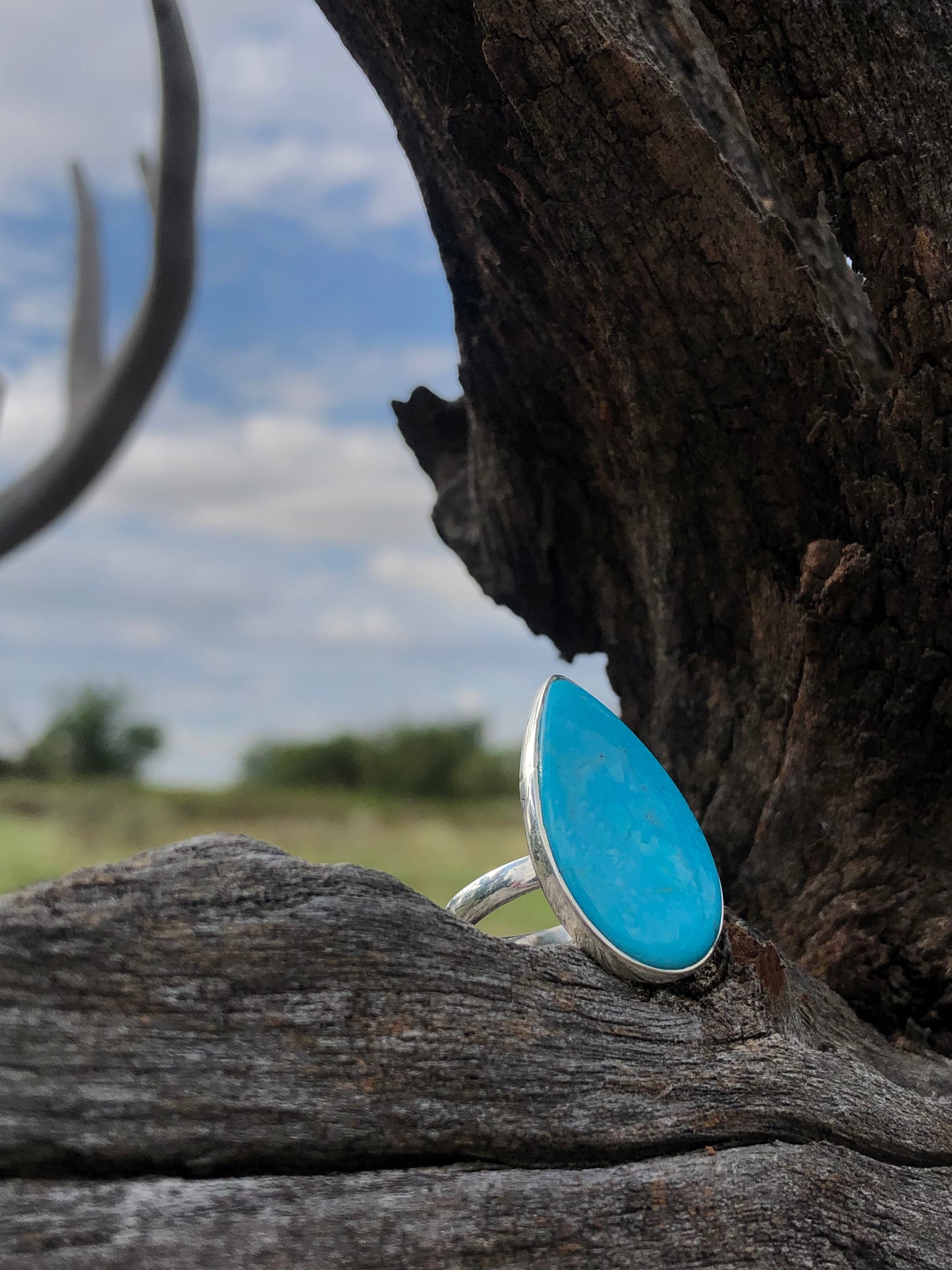 New Sterling Pear Turquoise Adjustable Ring