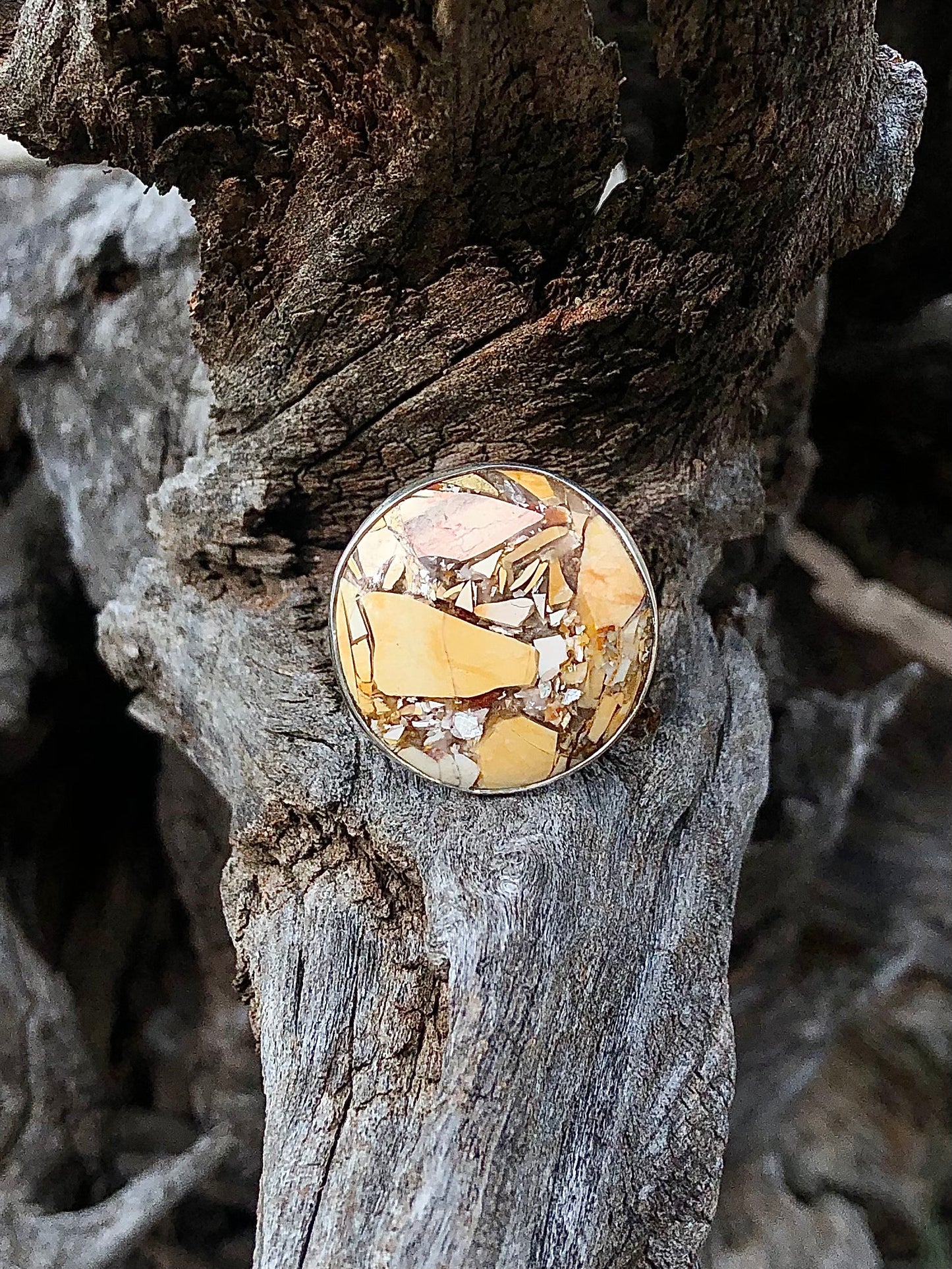New Sterling Brecciated Mookaite Adjustable Ring